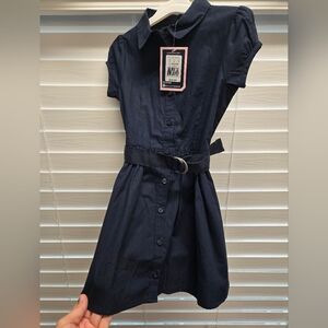 Chaps Dark Blue Belted Dress
